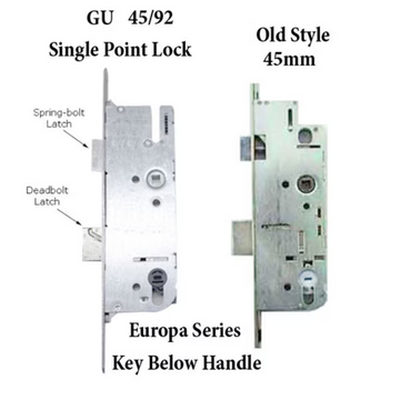 G-U MONOLOCK 45/92 SINGLE DOOR LOCK, KEY BELOW LEVER - STAINLESS STEEL